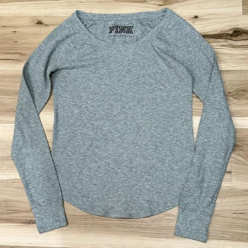 Victoria’s Secret PINK Grey Waffle Knit Henley Long Sleeve Shirt Women’s Large